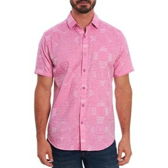 Robert Graham Other - Robert Graham Mens Ulrich Foulard Jaquard Woven Short Sleeve Shirt Large Lt Pink